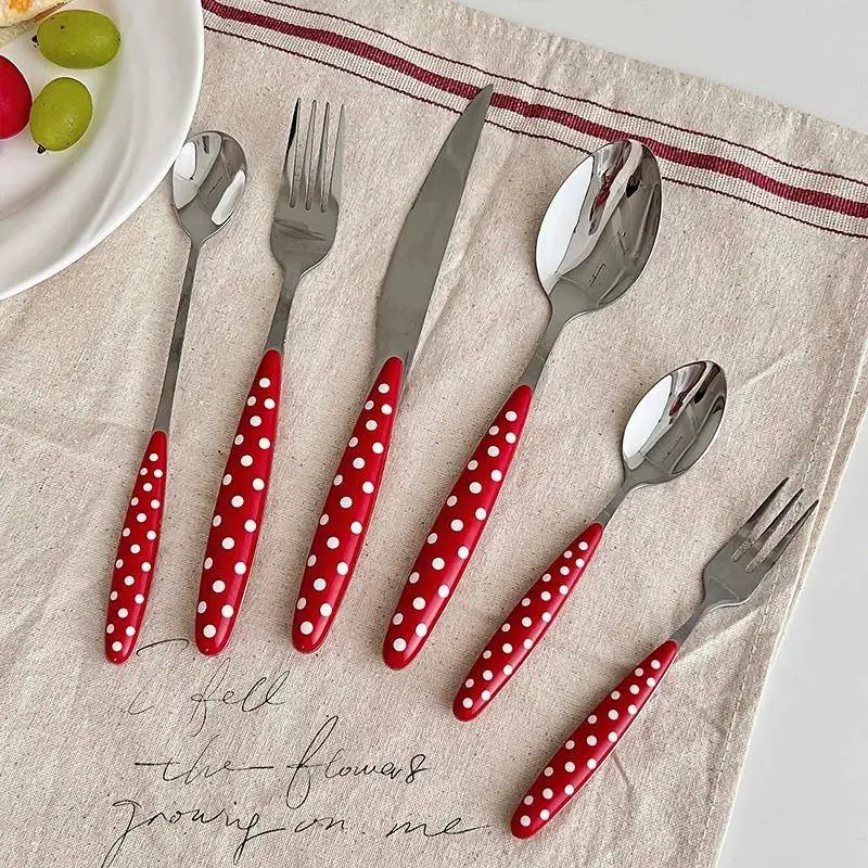 Cute French  Stainless Steel Spoon with Hot Dots Ceramic Handle