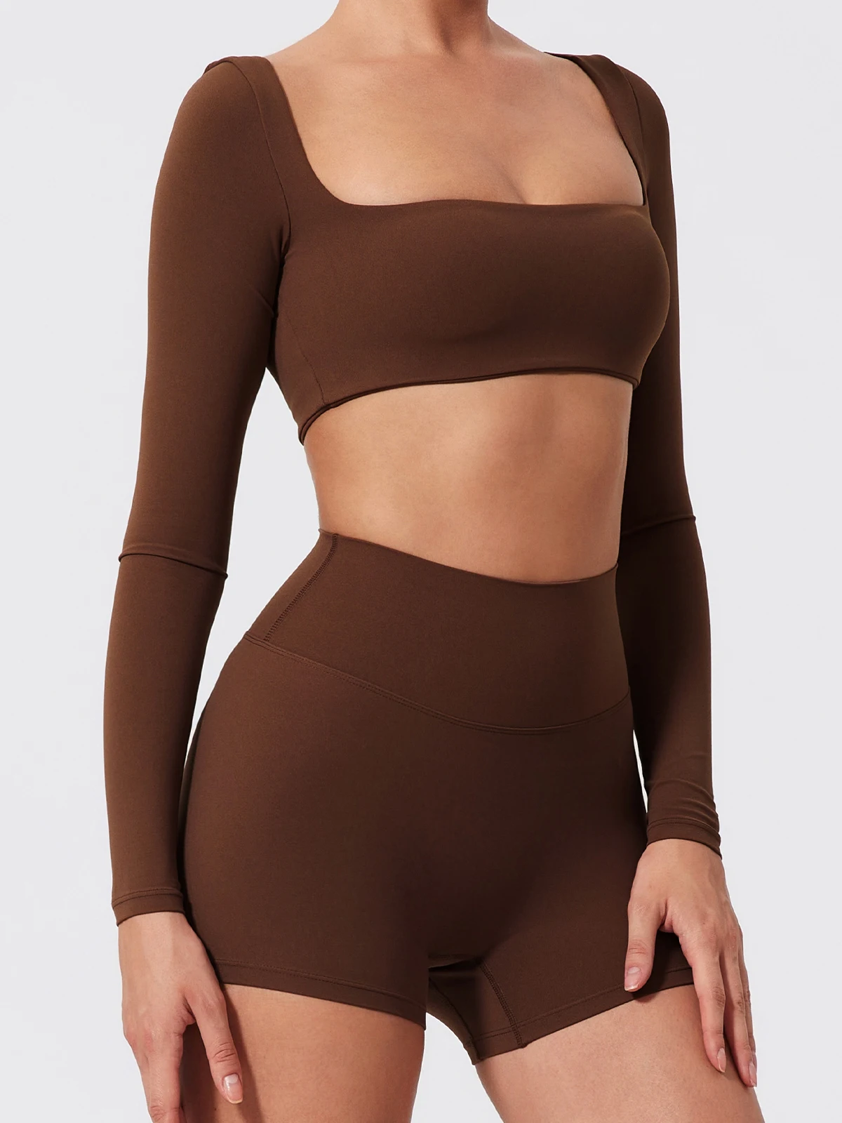 Sommer-Sport-Fitness-Set mit langen Ärmeln für Damen, Outdoor-Laufbekleidung, Yoga-Kleidung, Crop-Top, Sport-Outfit für Frauen – Detail 9