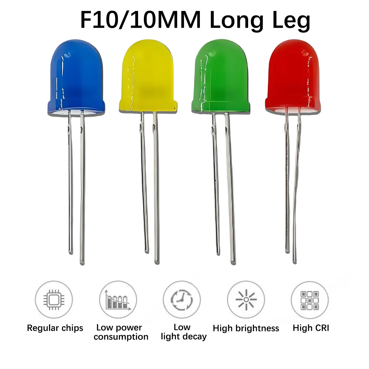 F10/10mm Rambut Merah Atas Bulat Merah, Rambut Biru Biru, Rambut Hijau Hijau, Rambut Kuning LED Kaki Panjang Kuning