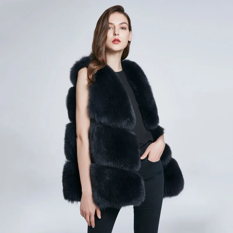 True Fox Fur Whole Skin Warm Fur Vest Coat Women's Fur Medium Long Fur One Piece Shoulder Sweater