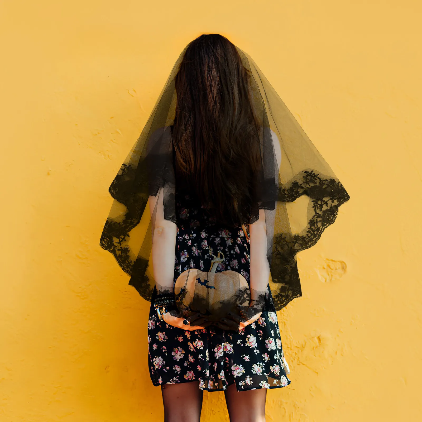 

Черная кружевная свадебная фата из винтажного гренадина, длинная, элегантная, для костюма невесты на Хэллоуин