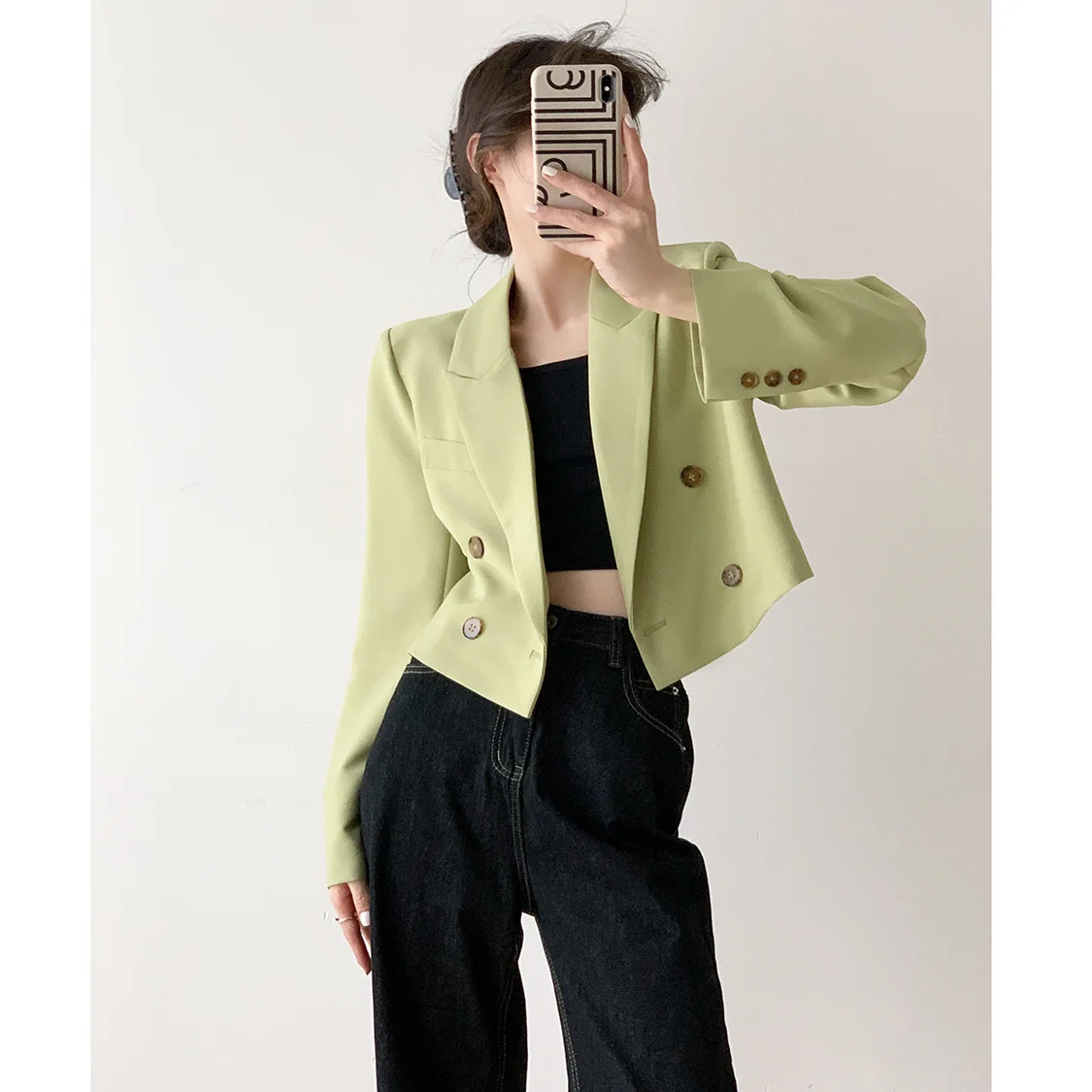 

Women'S Blazer Coat Overcoat Female Sleevebuttons Evening Beautyblue Gradient Buttoned Flocking Flattering Elastic Peplum