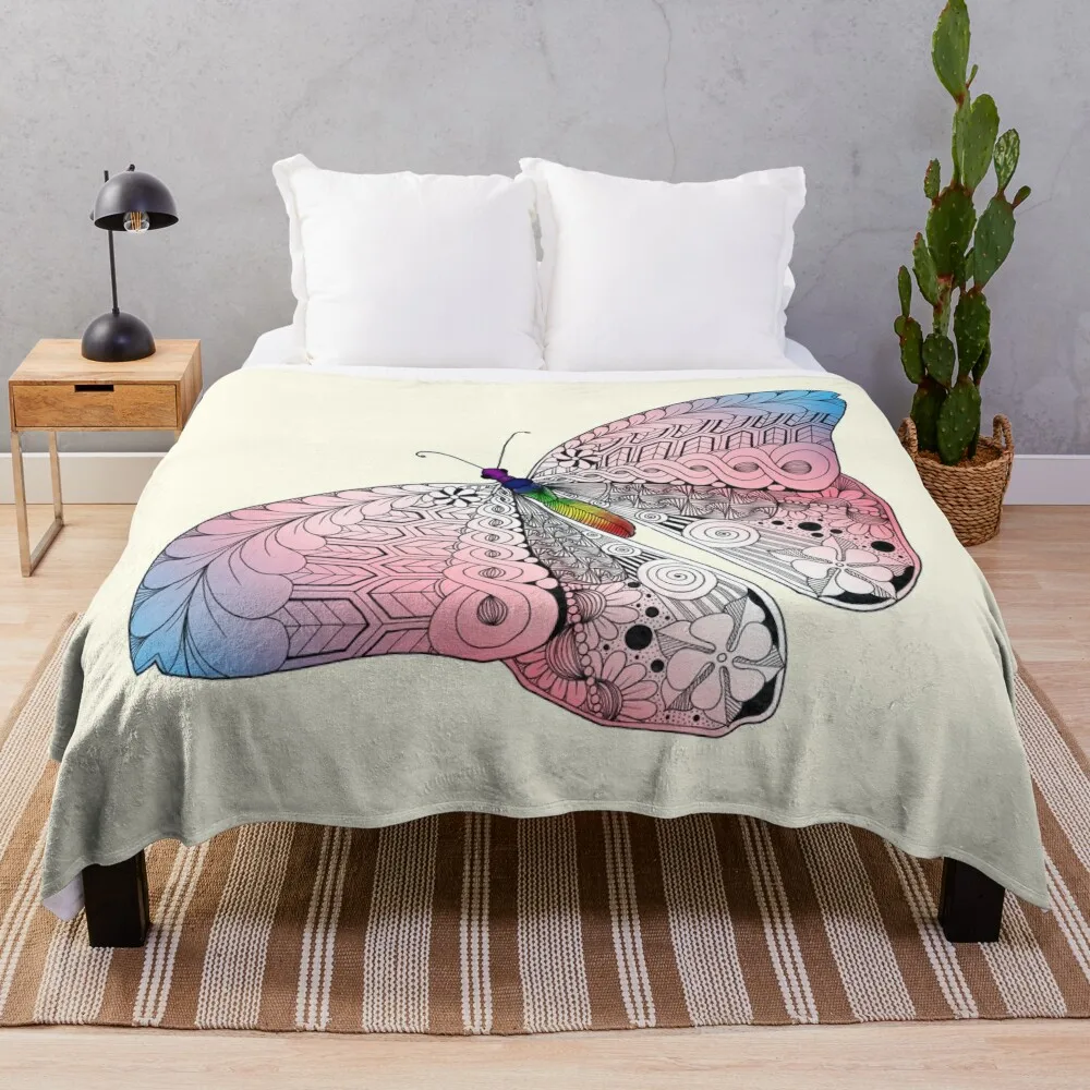 Trans Pride Butterfly Throw Blanket Shaggy Fluffys Large Blankets