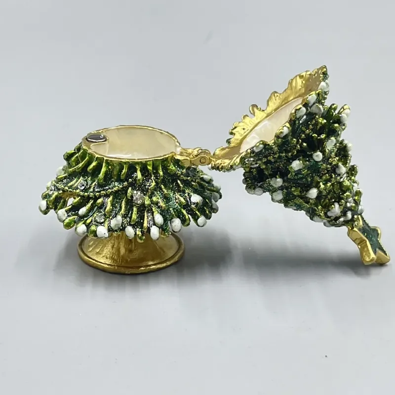 Christmas Tree Shape Metal Enamel Jewelry Box for Rings Stud Earrings Storage Decorative Ornament