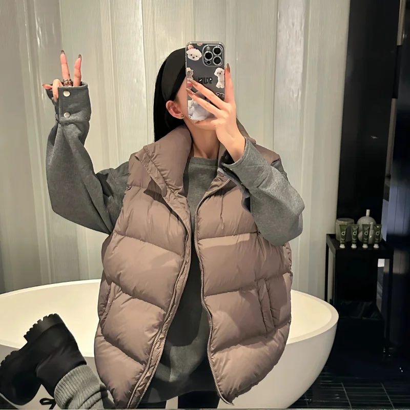 Women Plus Size Stand Collar Padded Vest Fall Winter Short Simple Versatile Sleeveless Waistcoat Outerwear