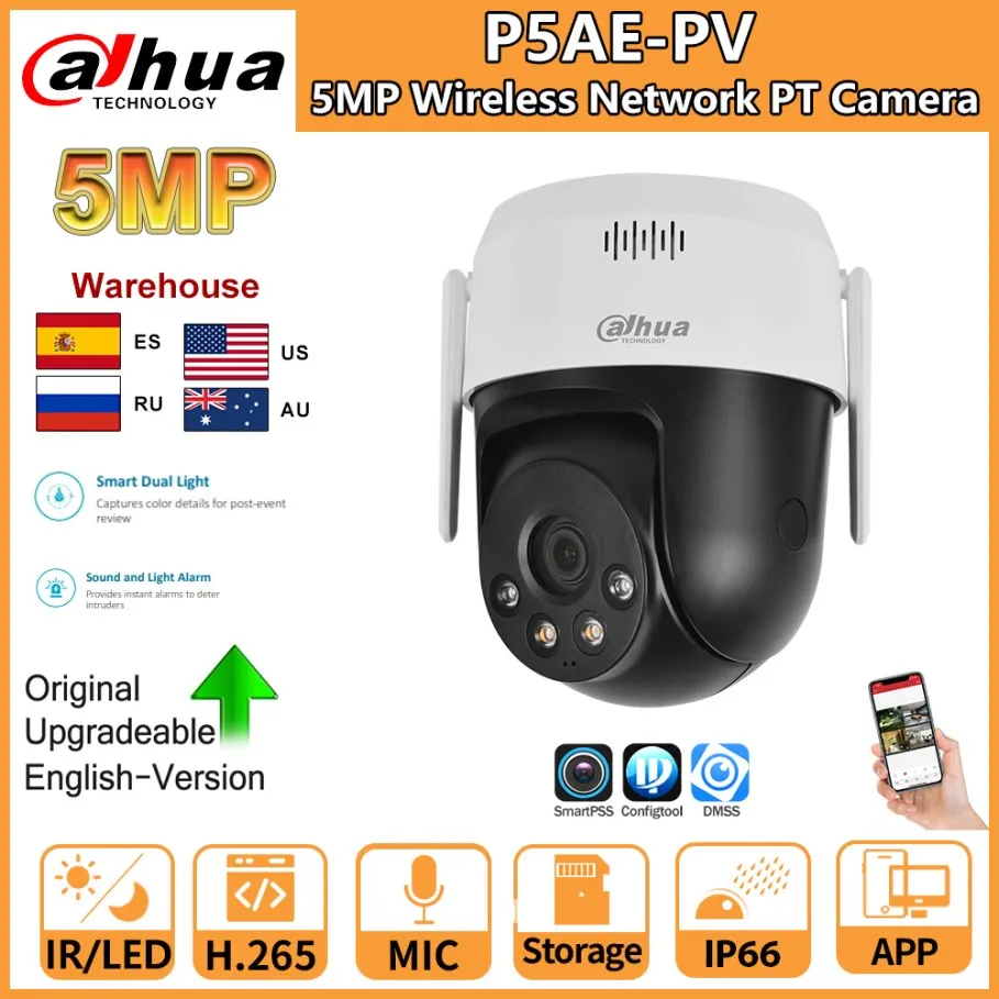 Dahua IP Camera 5MP Wireless Network PT Camera P5AE-PV Smart Dual Iight Active Defense Two-way Talk SD Card Slot Outdoor Camera