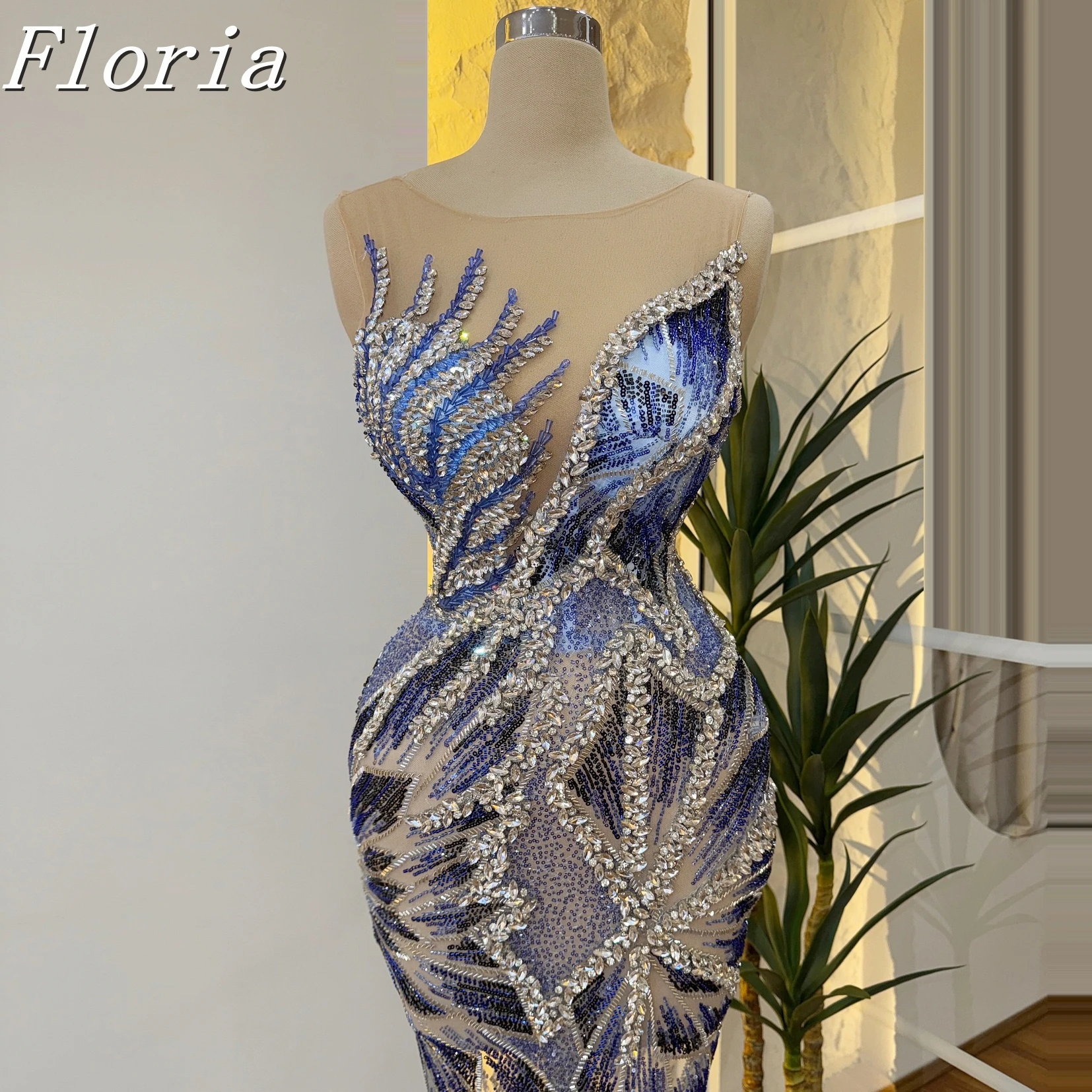 

Navy Blue Contrast Color Mermaid Party Dress with Silver Crystal Woman Evening Dress 2025