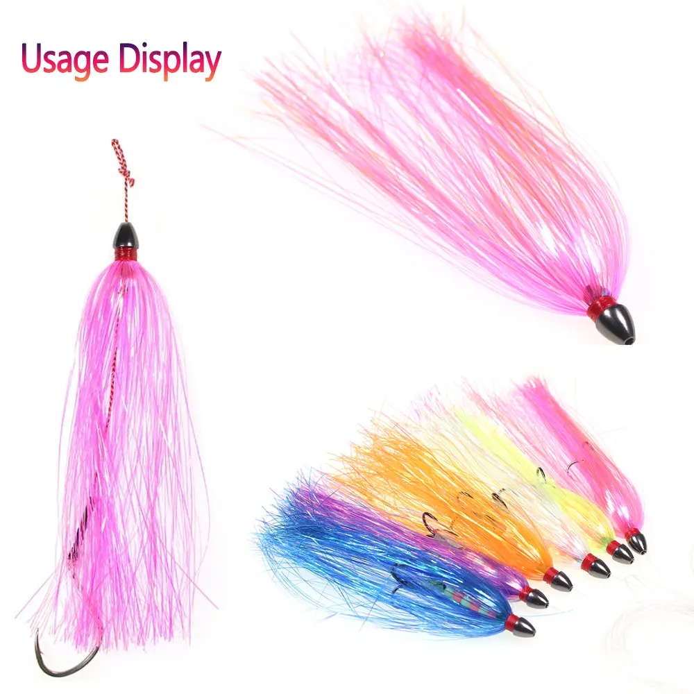1-6 Stück 13cm/5,12 Zoll Sea Witch Copper Head Mylar Flash Teaser Tail Trolling-Köder DIY für Thunfisch, Schnapper, Salzwasser, Ballyhoo, Bass, Tintenfisch, Jigs – Detail 7