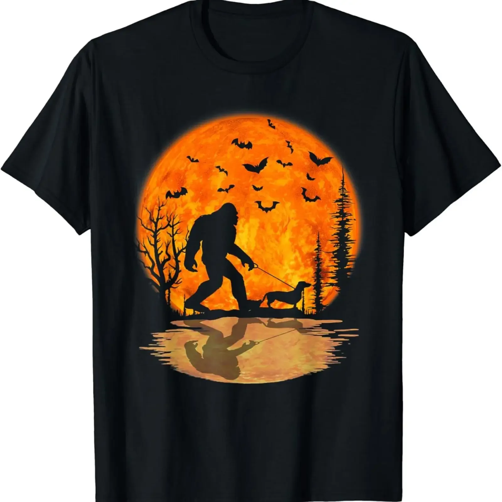 Bigfoot Walking Dachshund Funny Wiener Dog Halloween T Shirt vintage Washed Top For Everyday Wear Stretched Breathable
