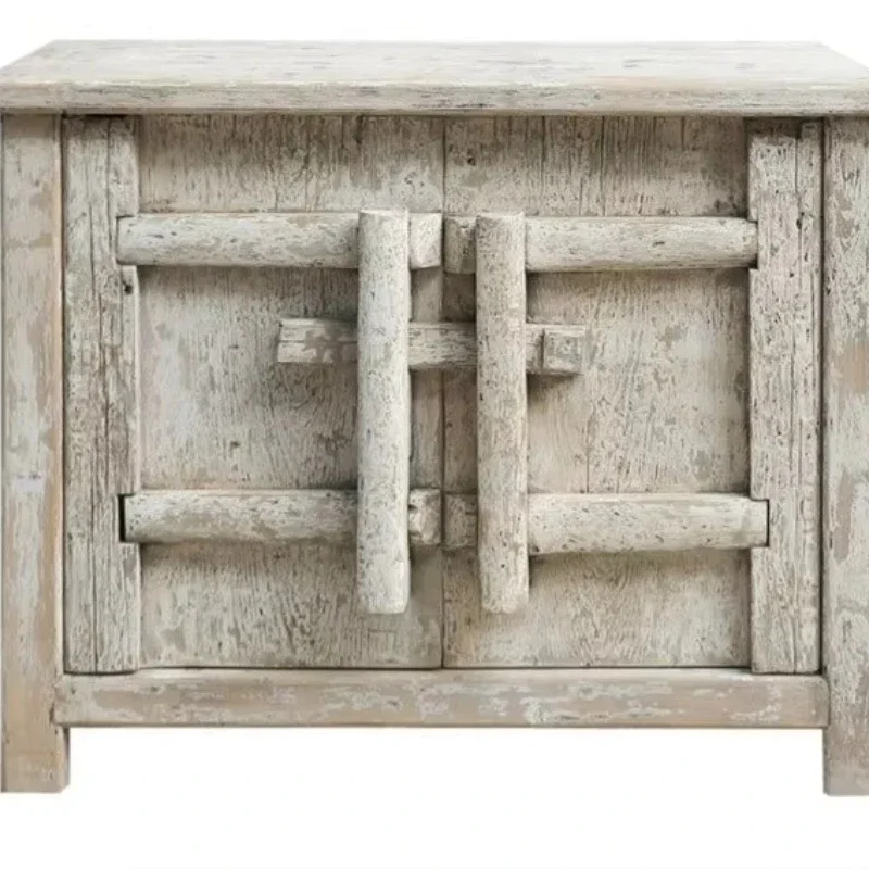 Chinese antique living room shabby chic white bleached wash cabinet