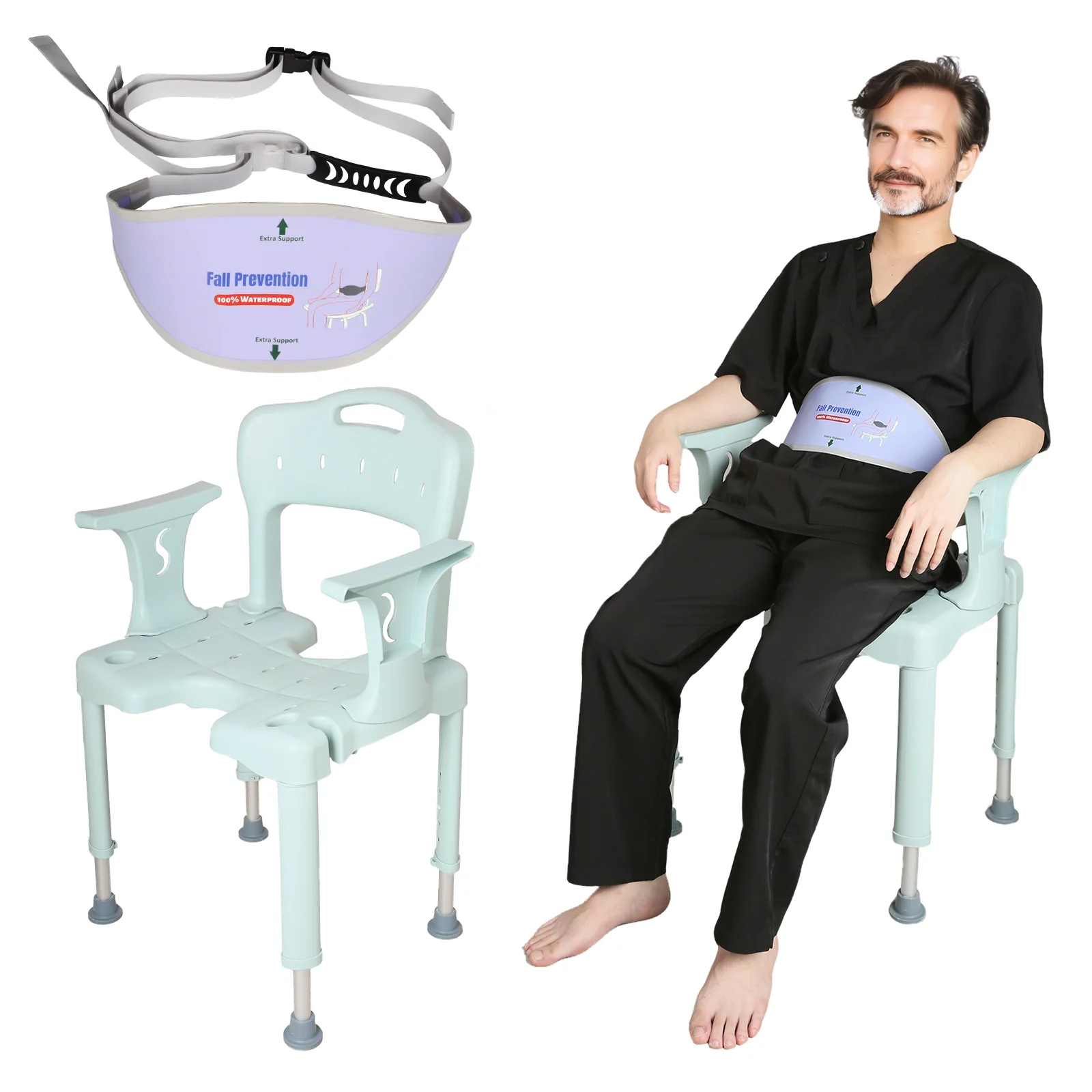 Ehucon Shower Chair with Back, Height Adjustable Bath Seat, Non-Slip Shower Bench with Safety Belt for Elderly(136kg/300lbs)