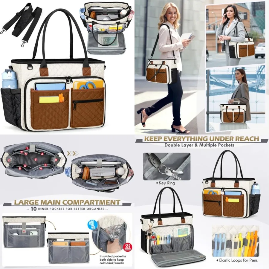 

RAINSMORE Teacher Tote Bag Laptop Bag for Women Work Bags Laptop Tote Nurse Bag Professional Computer Messenger with Insulated