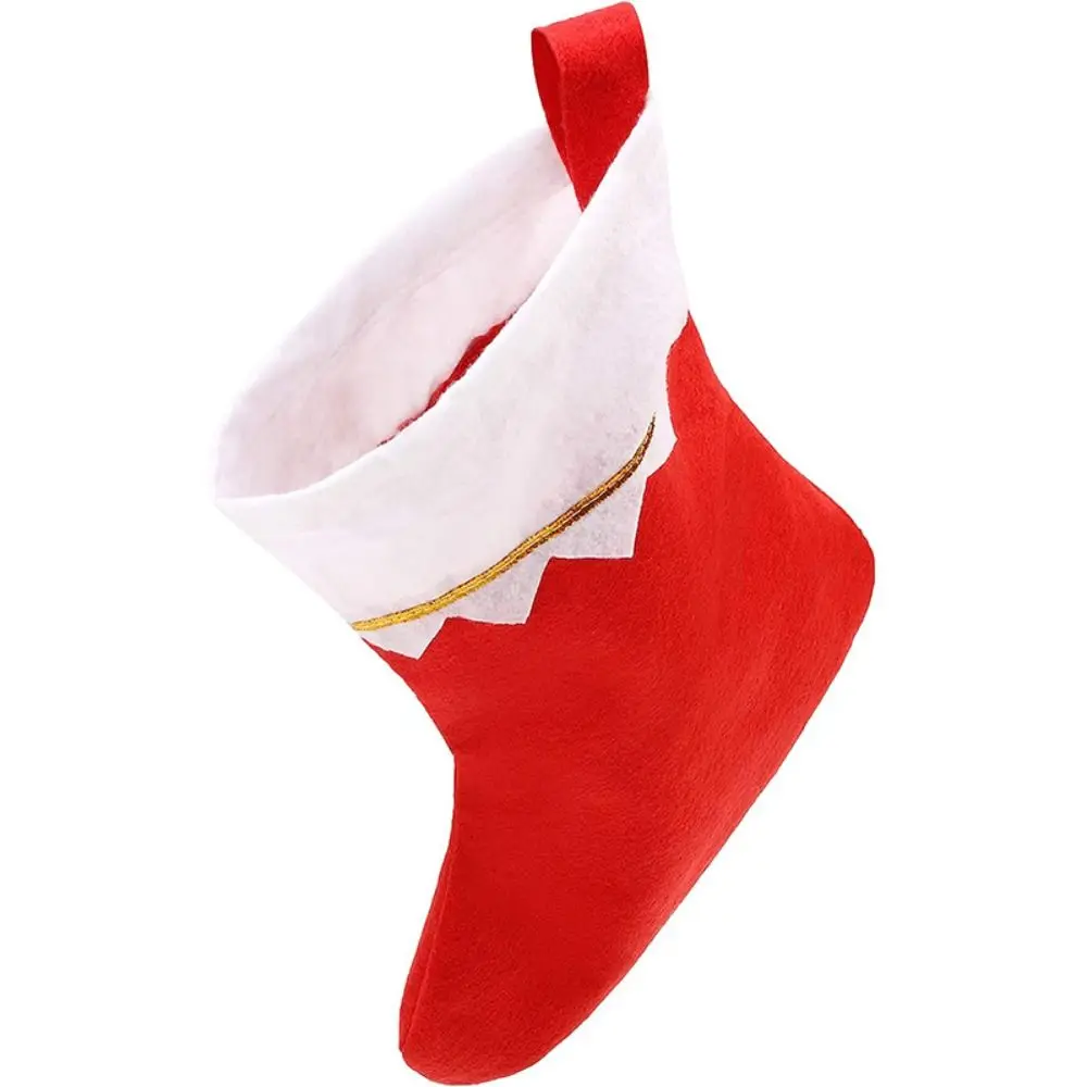 5pcs Cute Christmas Stockings Socks Non-woven Large Capacity Plush Hanging Socks Gold Edge Exquisite Candy Gift Bags