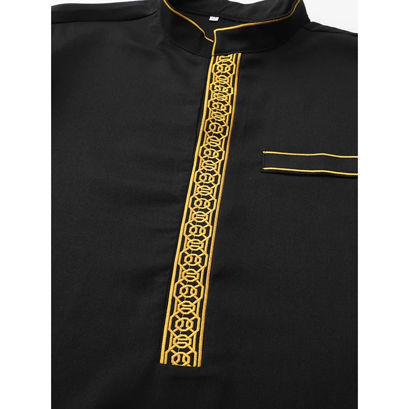 ชุดคลุมปักลายคุณภาพสูงสำหรับผู้ชายมุสลิมแบบดั้งเดิม ด้วยด้ายสีทอง เหมาะสำหรับโอกาสที่มีความสง่างามและยิ่งใหญ่