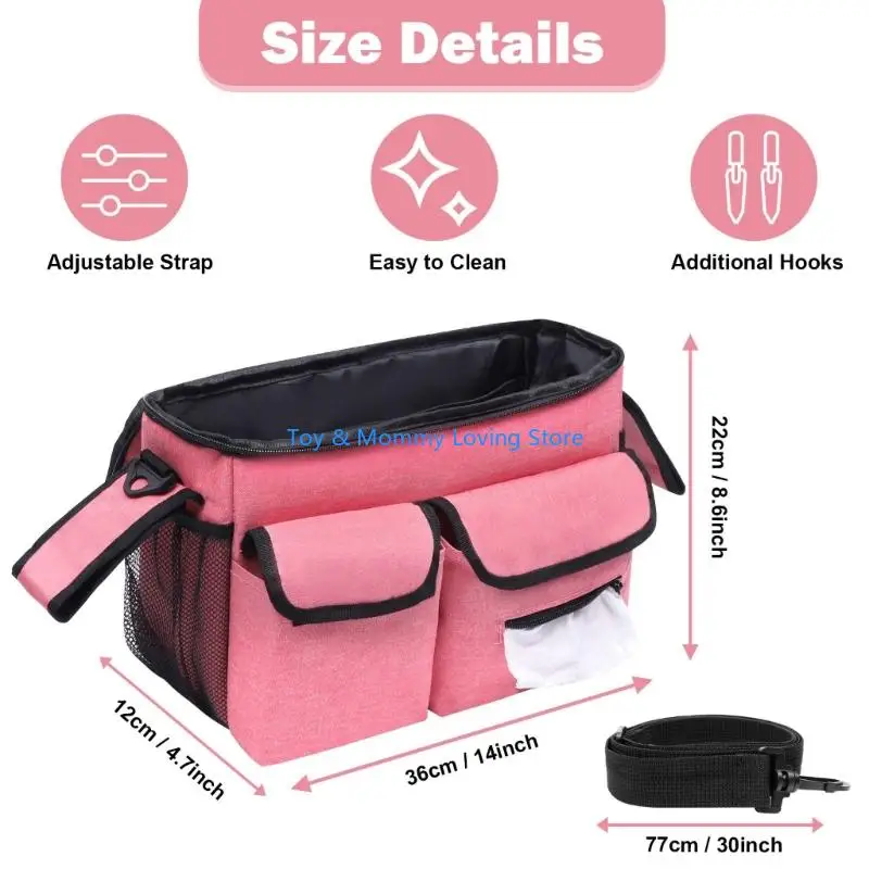 حقيبة تعليق لعربات الأطفال الأنيقة Y1QF بأشرطة قابلة للتعديل تناسب معظم عربات الأطفال