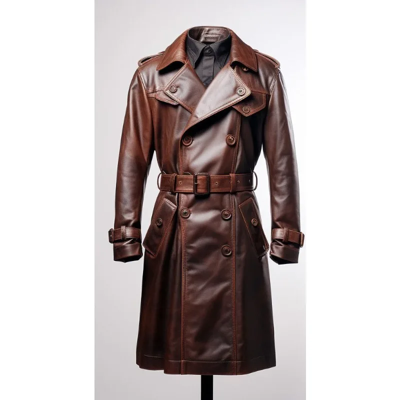 

Men Leather Lambskin Genuine Brown Vintage Trench Coat Stylish Handmade Wear