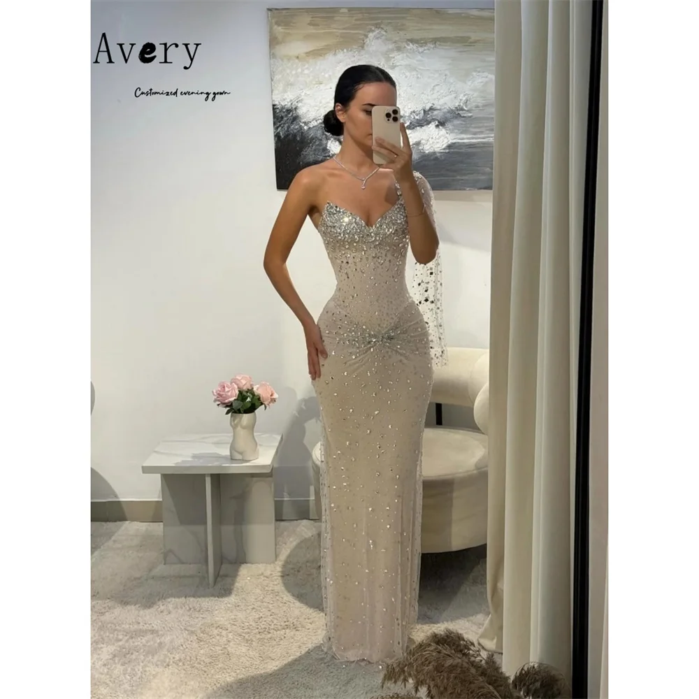 

Avery Customized Fishtail Rhinestone Shiny One Shoulder Sleeve Luxurious Party Dresses 2025 Woman Luxury Evening Dress Elegant