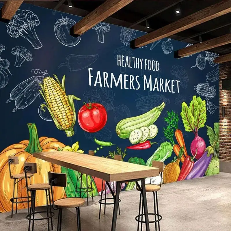 Custom Any Size Wallpaper Hand-Painted Blackboard Creative And Vegetable Supermarket Fruit Shop Backdrop Wall Murals Home Décor