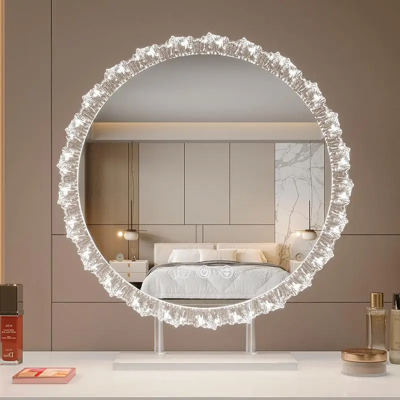 Espelho de maquiagem com luz LED, espelho de luz de preenchimento de mesa em formato, espelho de vaidade giratório, espelho de maquiagem de toque inteligente
