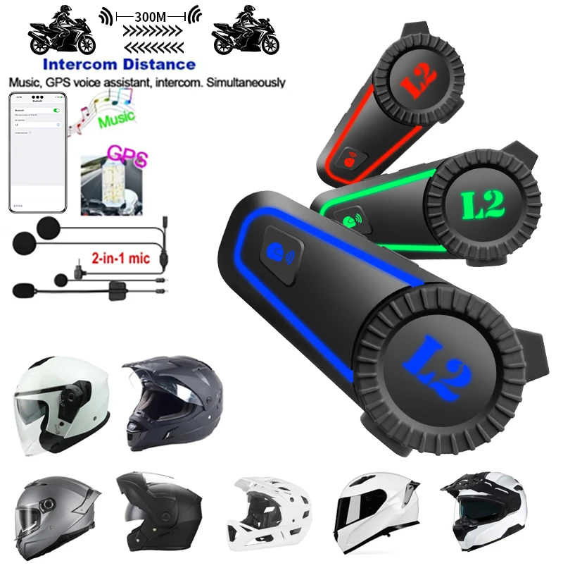 Music Interphone Bluetooth 5.4 Motorcycle Helmet Intercom Headset Waterproof 300m Intercomunicador Speaker Earphone