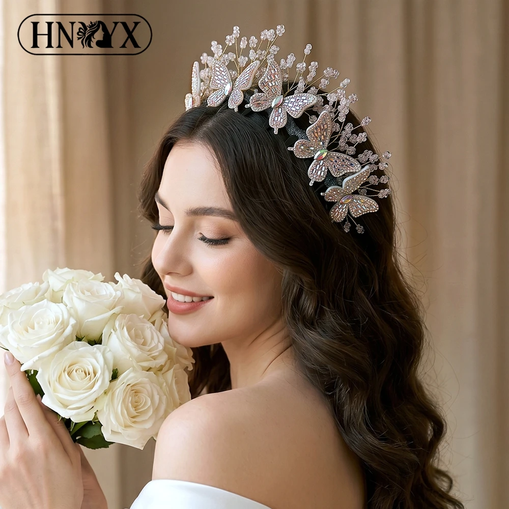 YouLaPan Luxury AB Rhinestone Butterfly Tiaras Bridal Crystal Crown Headband Wedding Prom Party Headpieces Hair Accessories A438