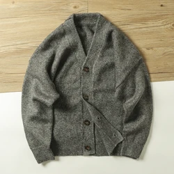 Thick and Warm Autumn Winter New Men's Wool V-neck Knitted Cardigan Simple and Versatile Fit Sweater Base Coats American Vintage
