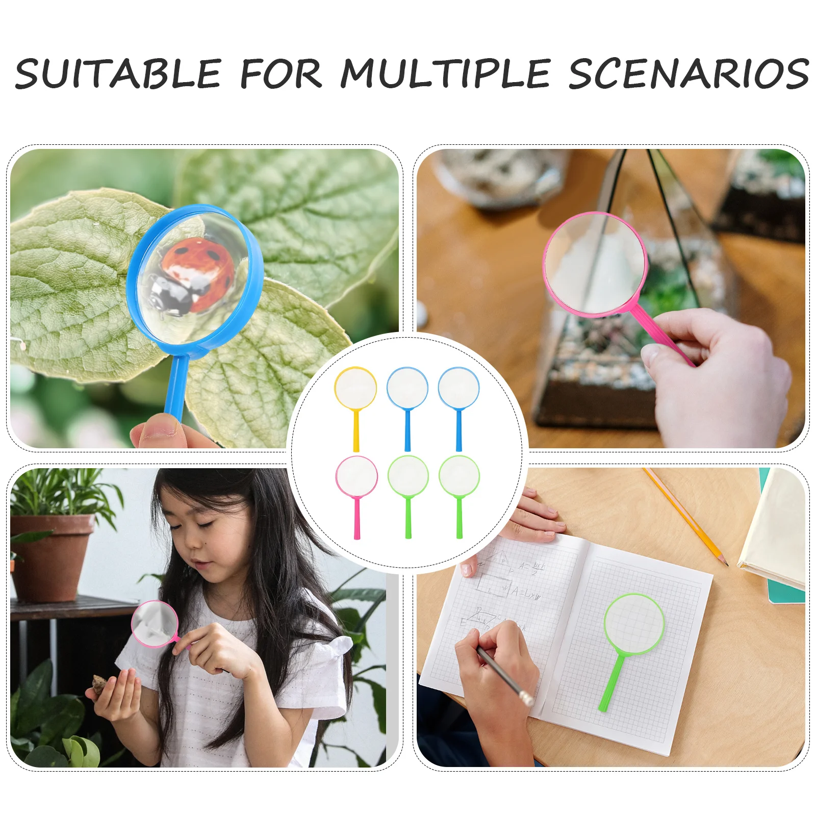 6pcs Handheld Magnifying Glass Plastic Magnifiers Durable Portable Reading Tools With Handle For Colorful Blue