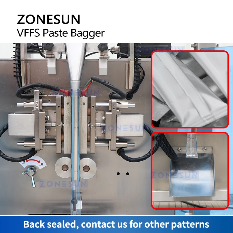 ZONESUN ZS-FP220 VFFS Liquid Bagger Кетчуп Паста Сумки для соуса чили Упаковка Машина для наполнения и запечатывания Сервороторный насос