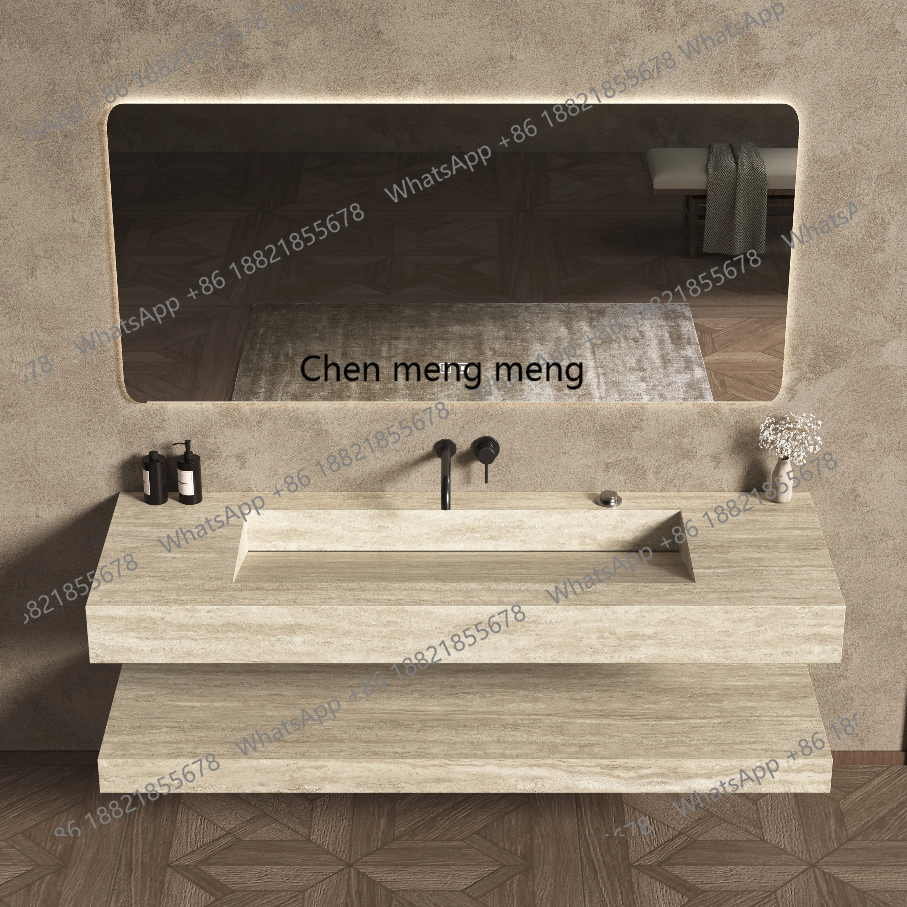 حوض حمام بدون خياطة، مزيج من حوض غسيل الترافرتين، حوض غسيل، حوض غسيل مزدوج للفندق