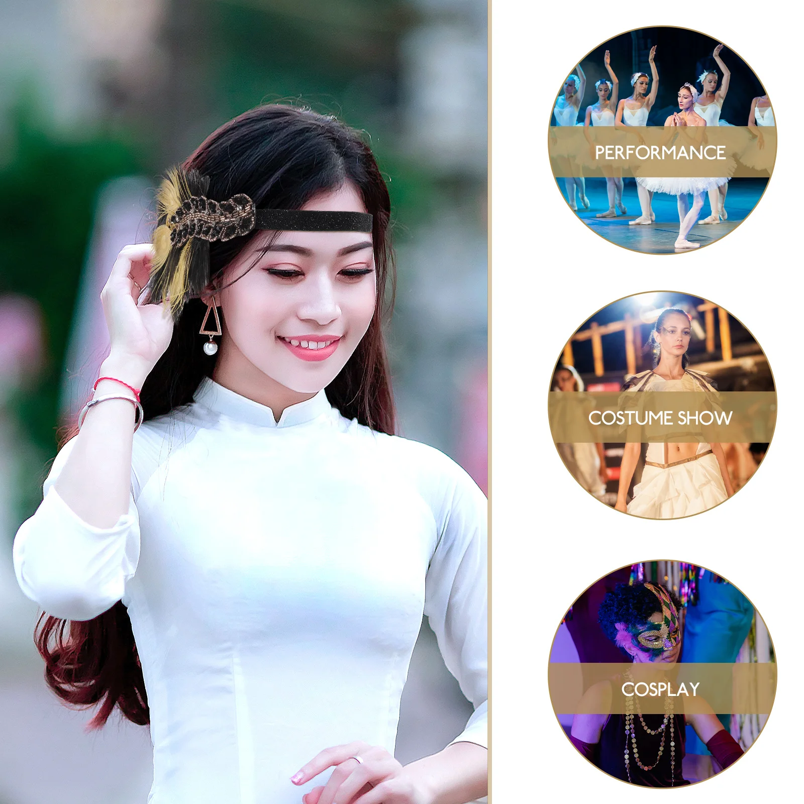 

1Pcs Stylish Gold Feather Headband Plume Hair Accessory for Women Retro Forehead Headpiece
