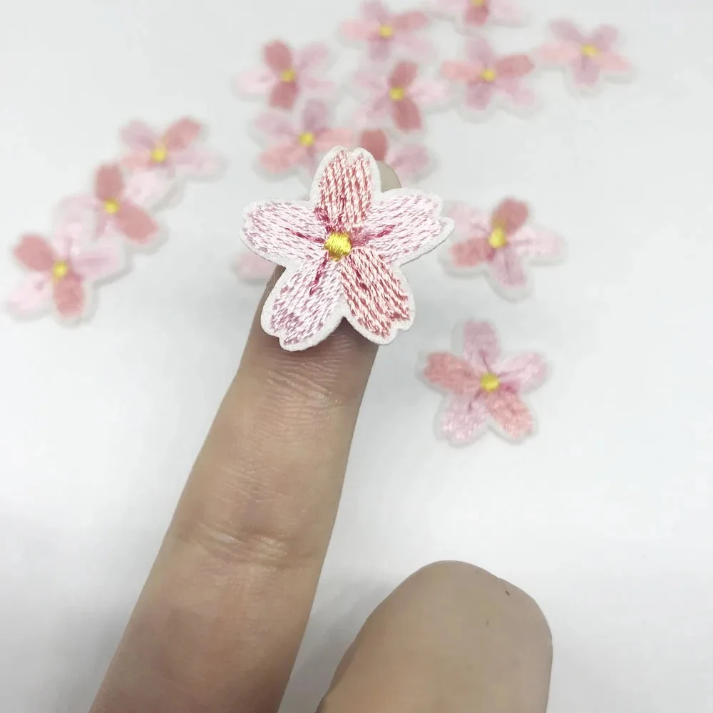10 Piece Pink Cherry Blossom Embroidery Flower Patch DIY Decorative Clothing Bag Sewing Patch 2.5*2.5CM