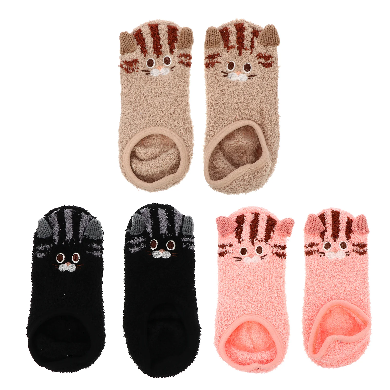 

3Pairs Anti Slip Socks Warm Cartoon Coral Fleece Winter Household Sleep Socks Thick Comfortable Christmas Gifts