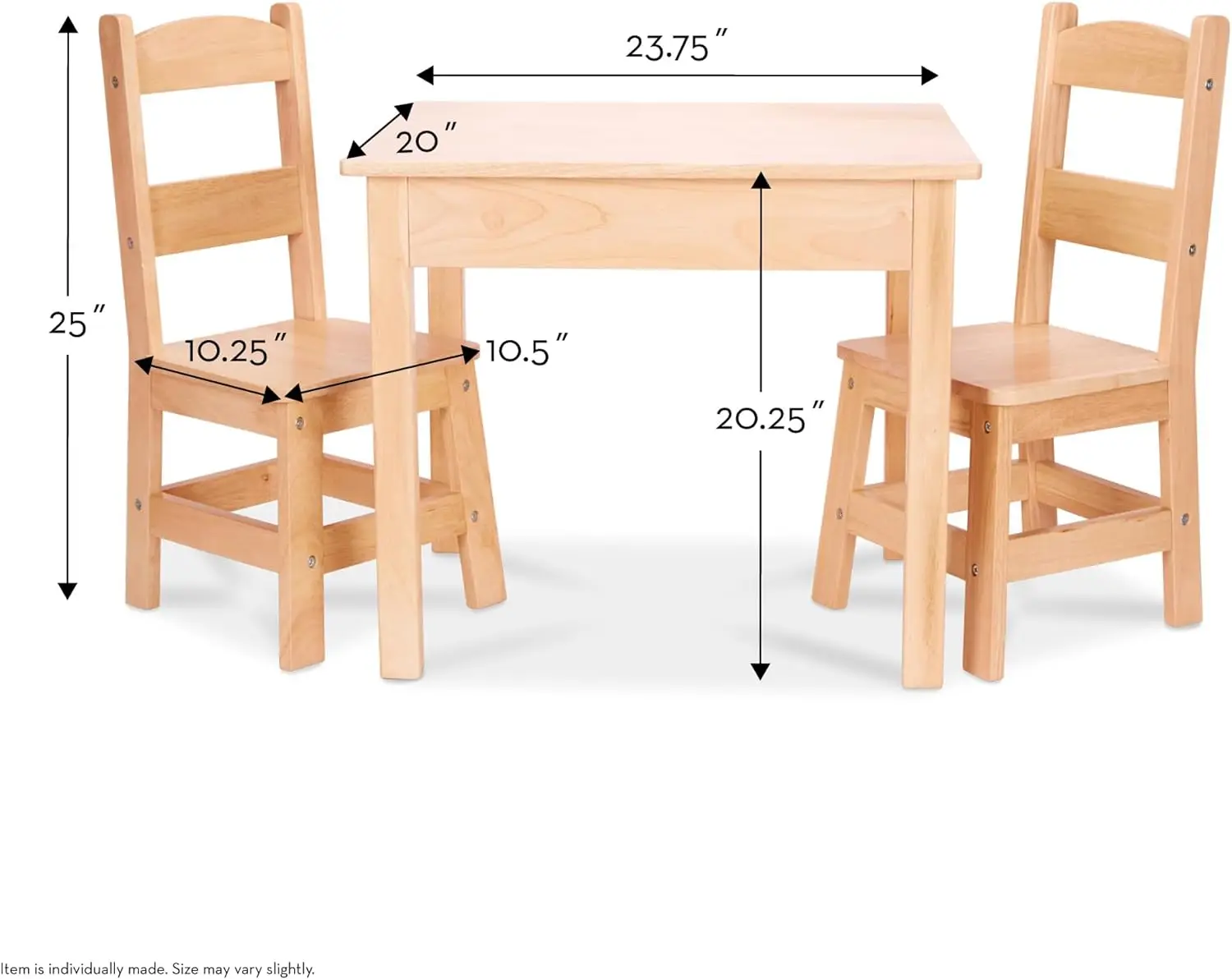 Solid Wood Table and 2 Chairs Set - Light Finish Furniture for Playroom,Blonde