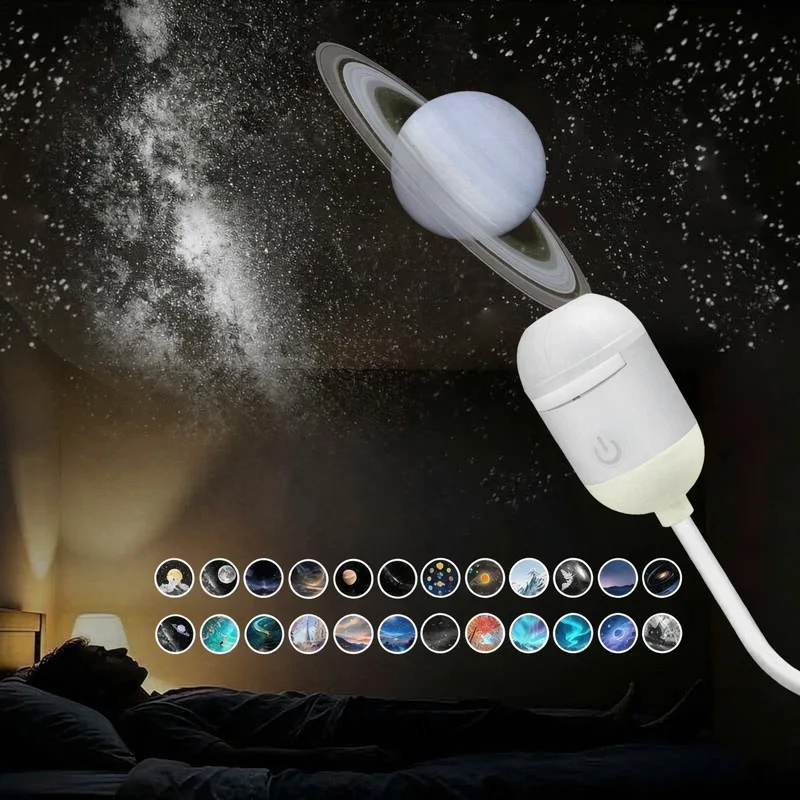 Mini Portable USB Starry Sky Projector Night Light Romantic Galaxy Projection Atmosphere Lamp Car Bedroom Sleeping Decor Lamp