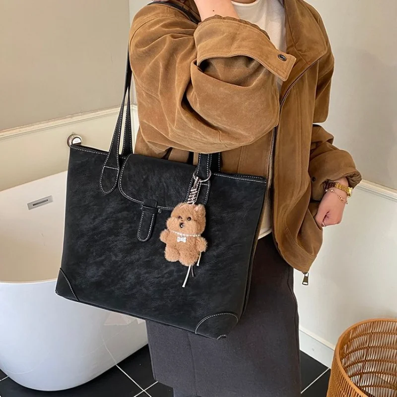 2026 New CEEKAY Large Capacity Tote Bag, Adjustable Strap Handbag With Cute Bear Pendant, Daily Purse Cute Pendant For Women