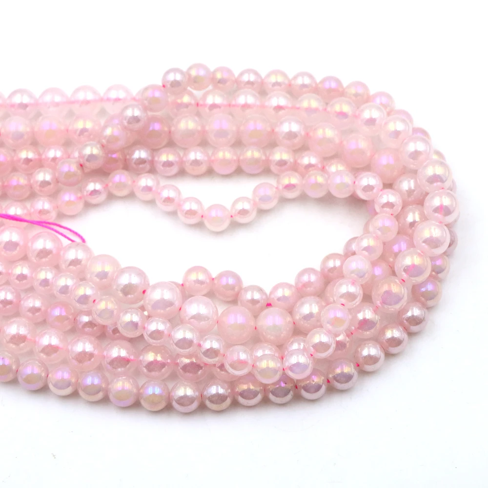 6mm 8mm 10mm Natural Electroplated Rose Quartz Bead Loose Spacer Stone For Jewelry DIY Making Diy Bracelet Accessory Bead Gift