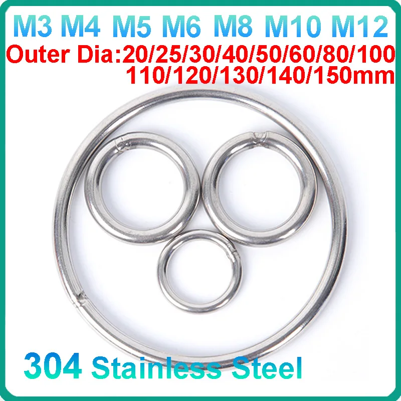 A2 70 304 Stainless Steel O Ring Solid Ring Circle Welded O-circle Pet Pull Ring Fishing Net Pull Ring Hammock Yoga Hang Ring
