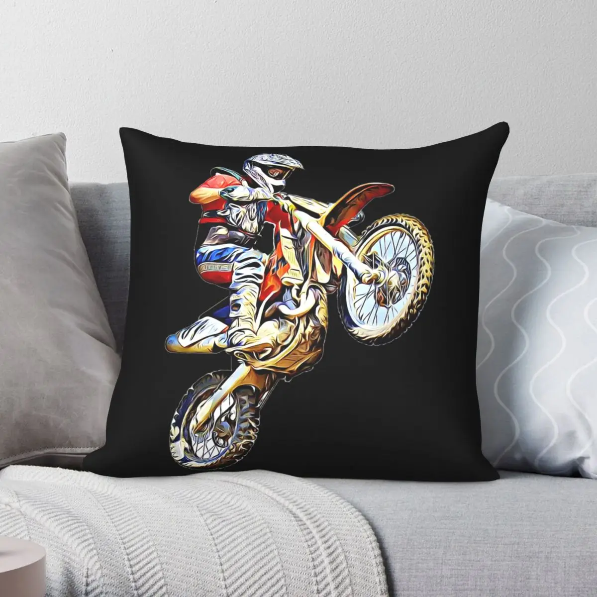 

Motocross Jump Pillowcase Polyester Linen Velvet Pattern Zip Decor Pillow Case Room Cushion Cover 18"