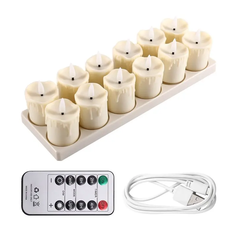 【WHILE SUPPLIES LAST】Flameless Candles Rechargeable Tea Lights With Remote And Timer, 12Pcs LED Flickering With Charging Base An