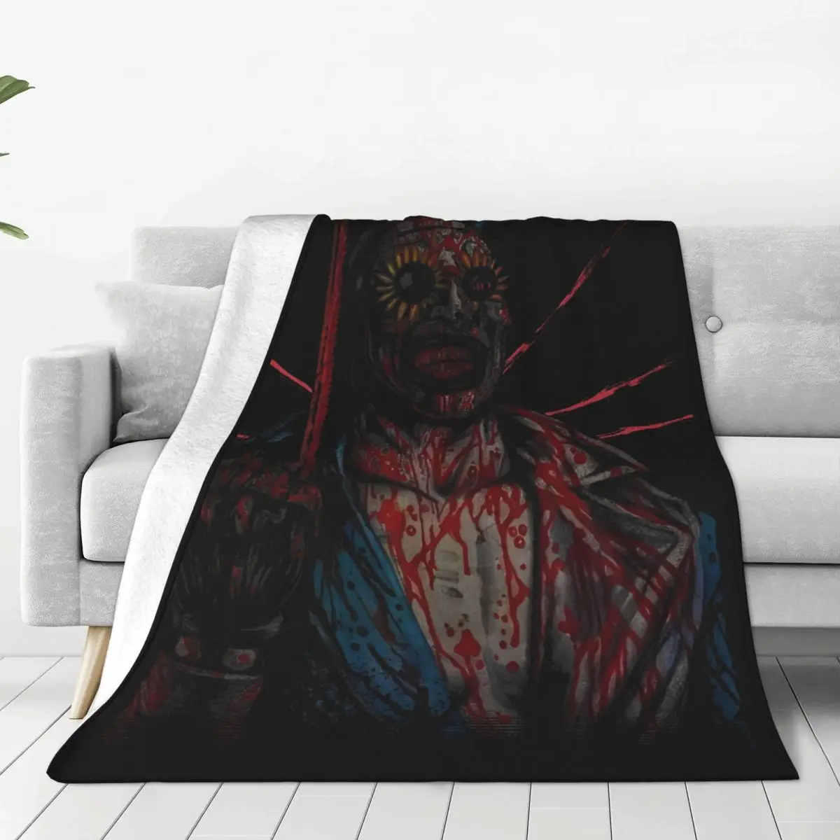 The Terrifier Movies Blanket Flannel Printed Scary Horror Cozy Lightweight Thin Throw Blankets for Bed Outdoor Quilt