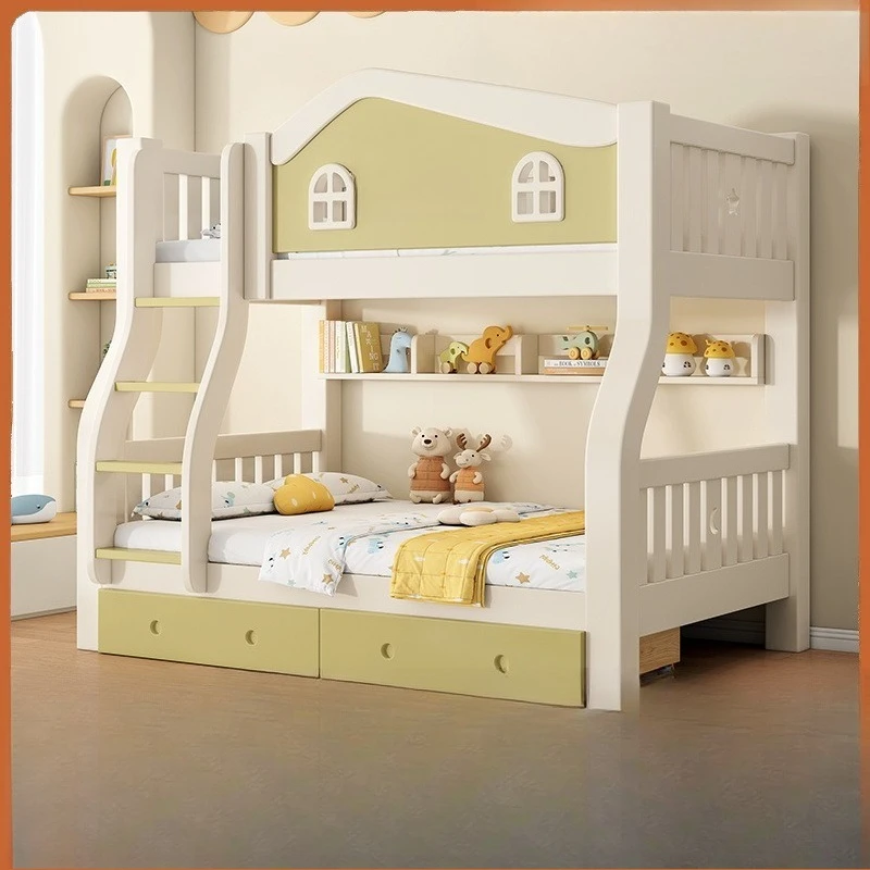 Solid wood upper and lower beds, bunk beds, small apartment type, child and mother multi-functional