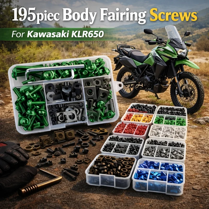 Juego de 195 tornillos y tuercas de carenado para motocicleta Kawasaki KLR650 KLR 650 KLR250 250, kit de sujetadores y clips de aluminio CNC
