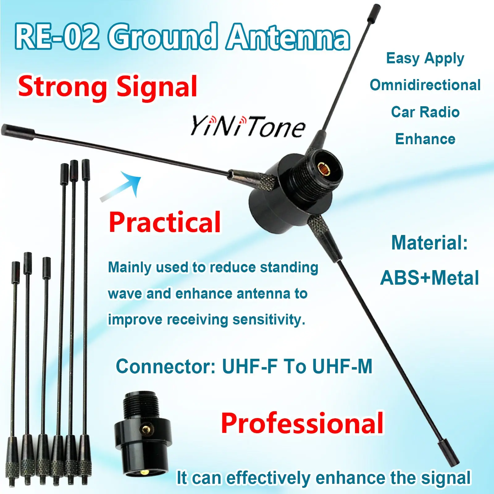 

RE-02 Ground infrared Professional Signal Antenna Practical Portable UHF F To M Easy Apply Omnidirectional Car Radio Enhance