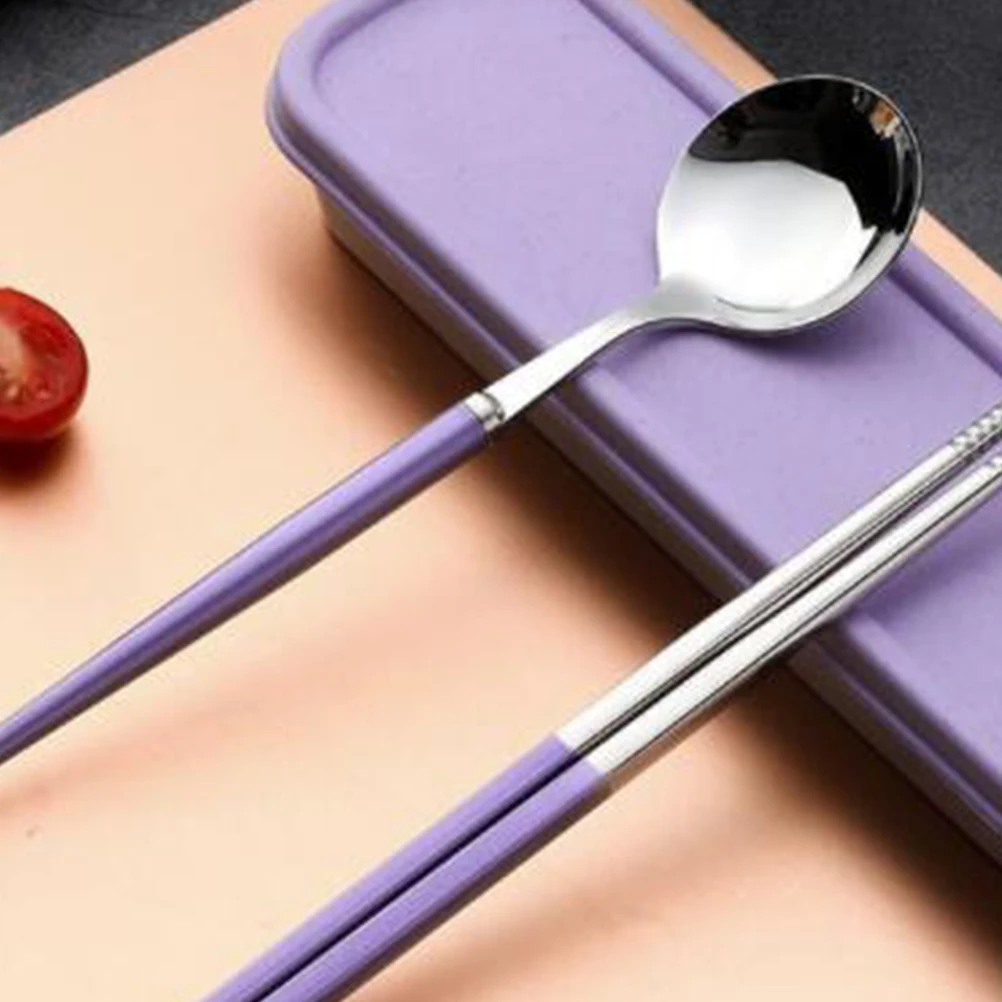 

3 Pcs Stainless Steel Cutlery Spoon Flatware Storage Box Kitchen Utensils Camping Travel Chopsticks Case