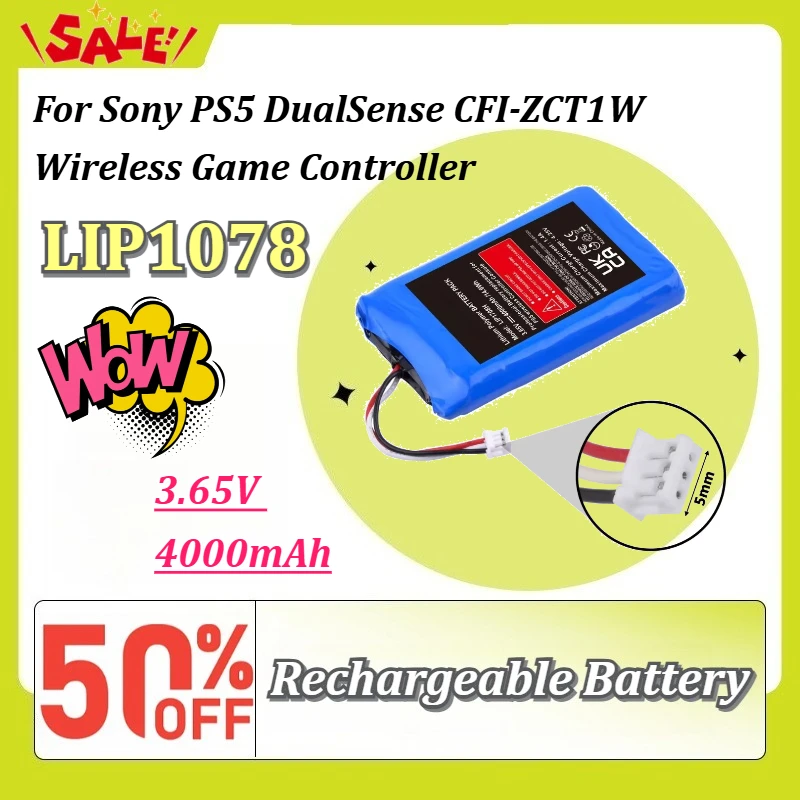New LIP1078 3.65V 4000mAh High Capacity Li-ion Replacement Battery for Sony PS5 DualSense CFI-ZCT1W Wireless Game Controller