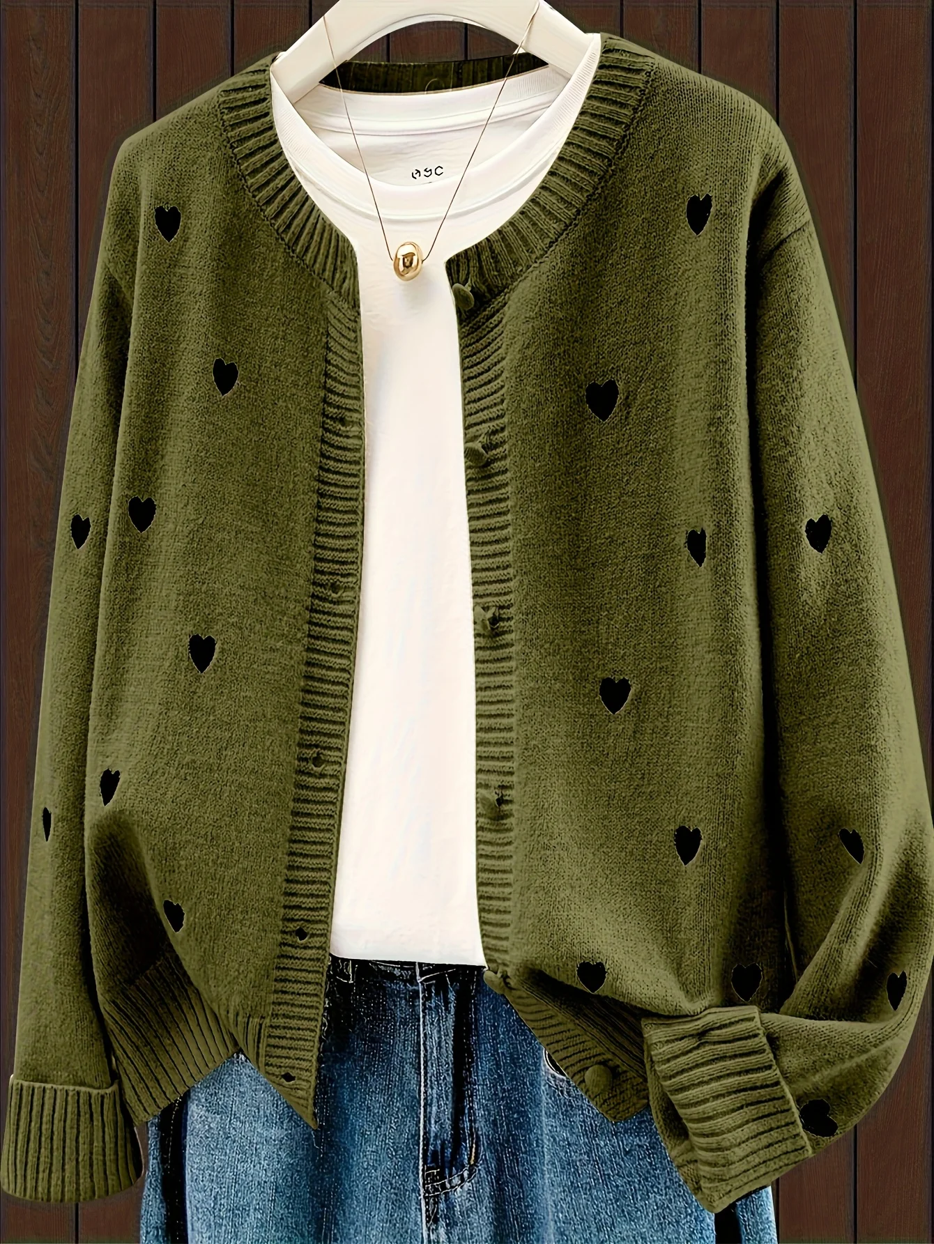 

Women's Cute Heart Embroidered Button Front Knit Cardigan, Casual Elegant Long Sleeve Sweater Coat for Fall Winter