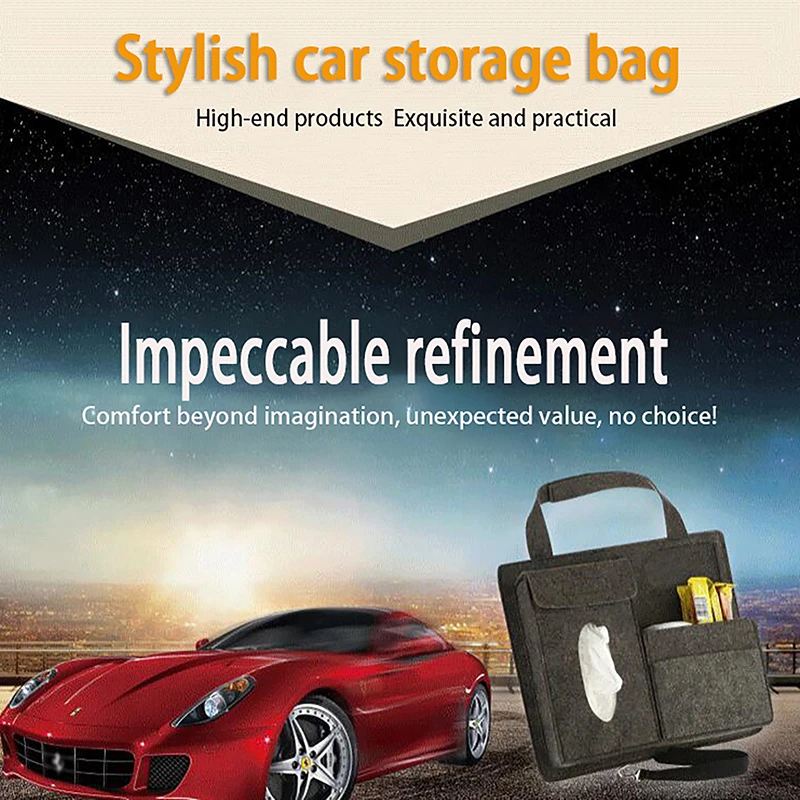 Multi-purpose Car Storage Bag Organizer Hanging Bag Box Paper Towel Phone Storage Felt Bag Trash Can Organizer Car Accessories