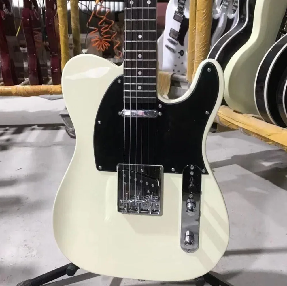 Tele Electric Guitar Cream Yellow Color Rosewood Fretboard Mahogany Body