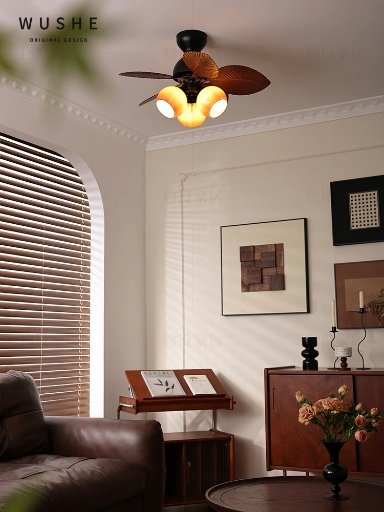French retro Nanyang dining room bedroom living room fan chandelier medieval vintage wind frequency conversion silent light