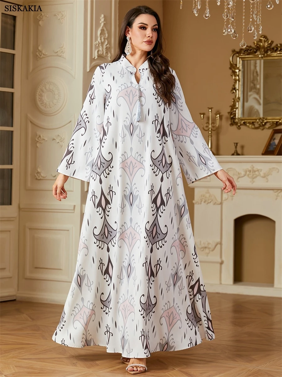 

1.Siskakia Dubai Floral Print Long Modest Dresses Women Muslim Tassel Maxi Dress Fashion Abayas Femme 2025